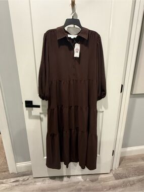 NWT Emma & Michele Chocolate Dress 3/4 sleeve Size L